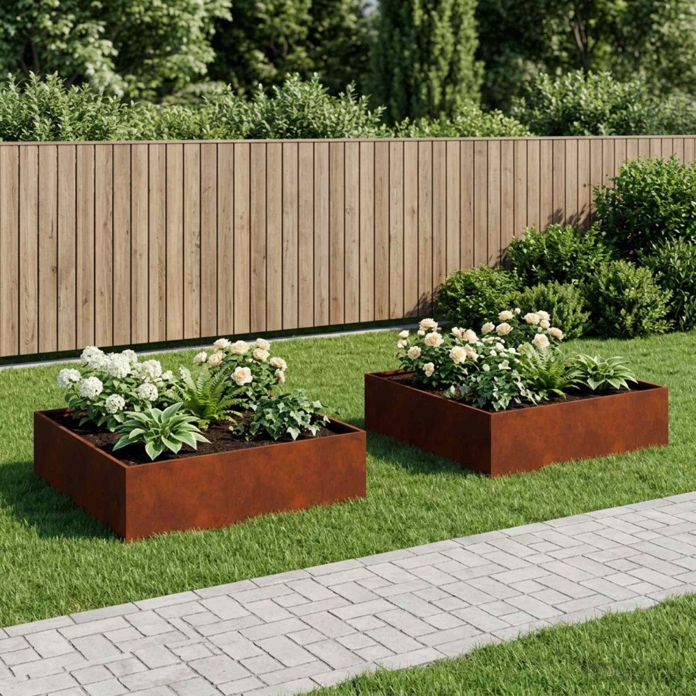 vidaXL Trädgårdsplanterare 2 st Rostig 100 x 100 x 30 cm
