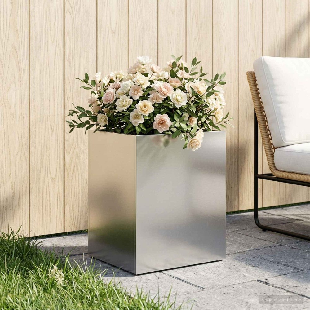 vidaXL Trädgårdsplanterare Silver 40 x 30 x 50 cm Rostfritt stål