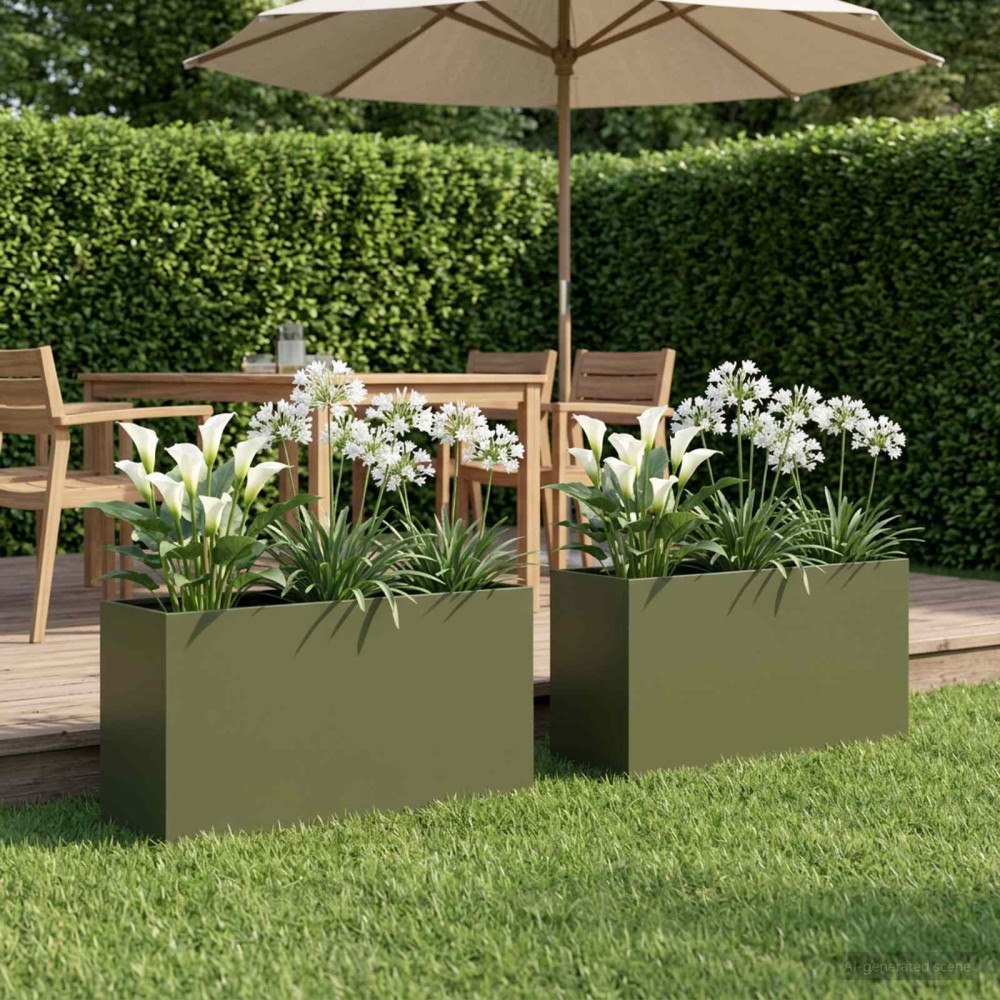 vidaXL Trädgårdsplanterare 2 st Olivgrön 100 x 30 x 40 cm