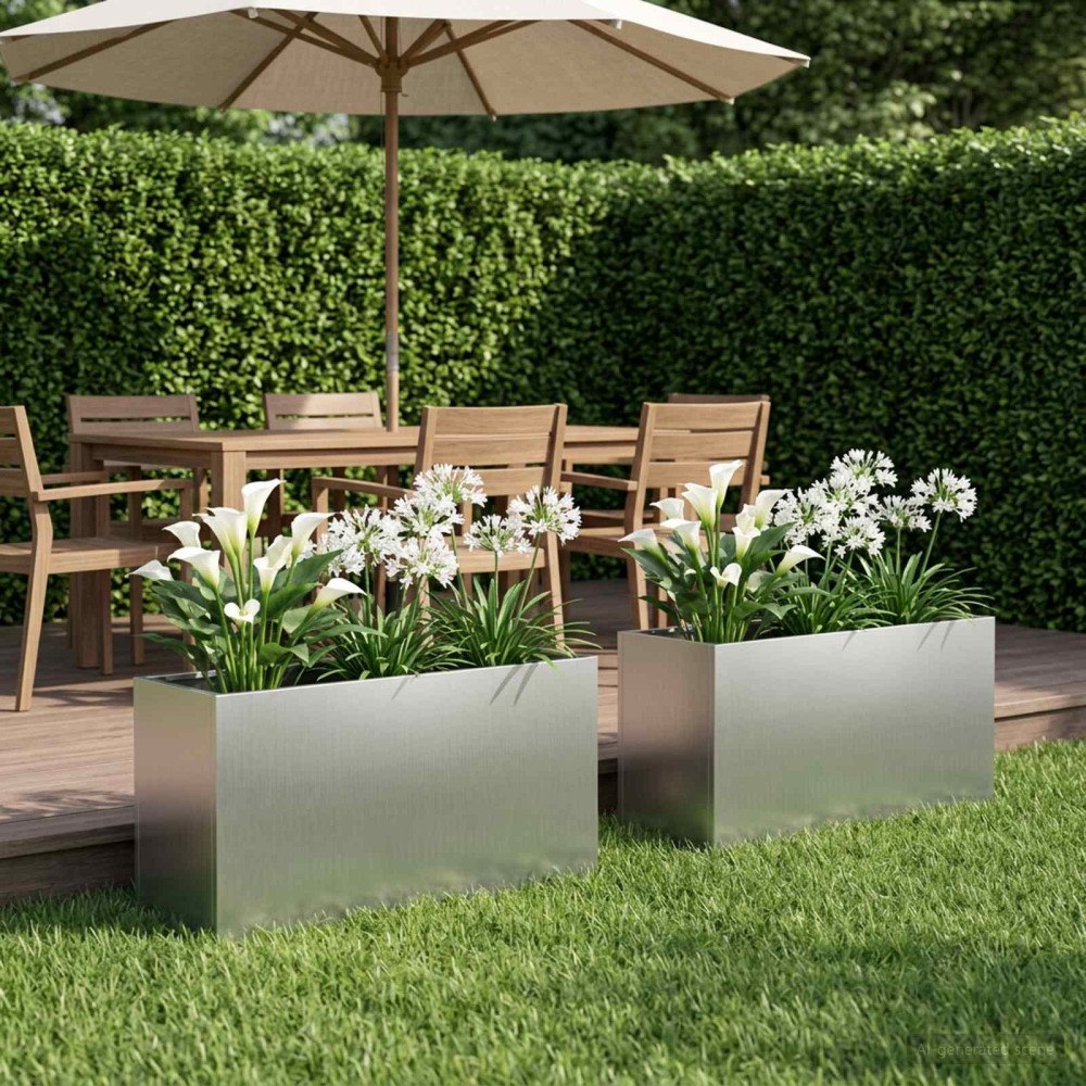vidaXL Trädgårdsplanterare 2 st Silver 100 x 30 x 50 cm
