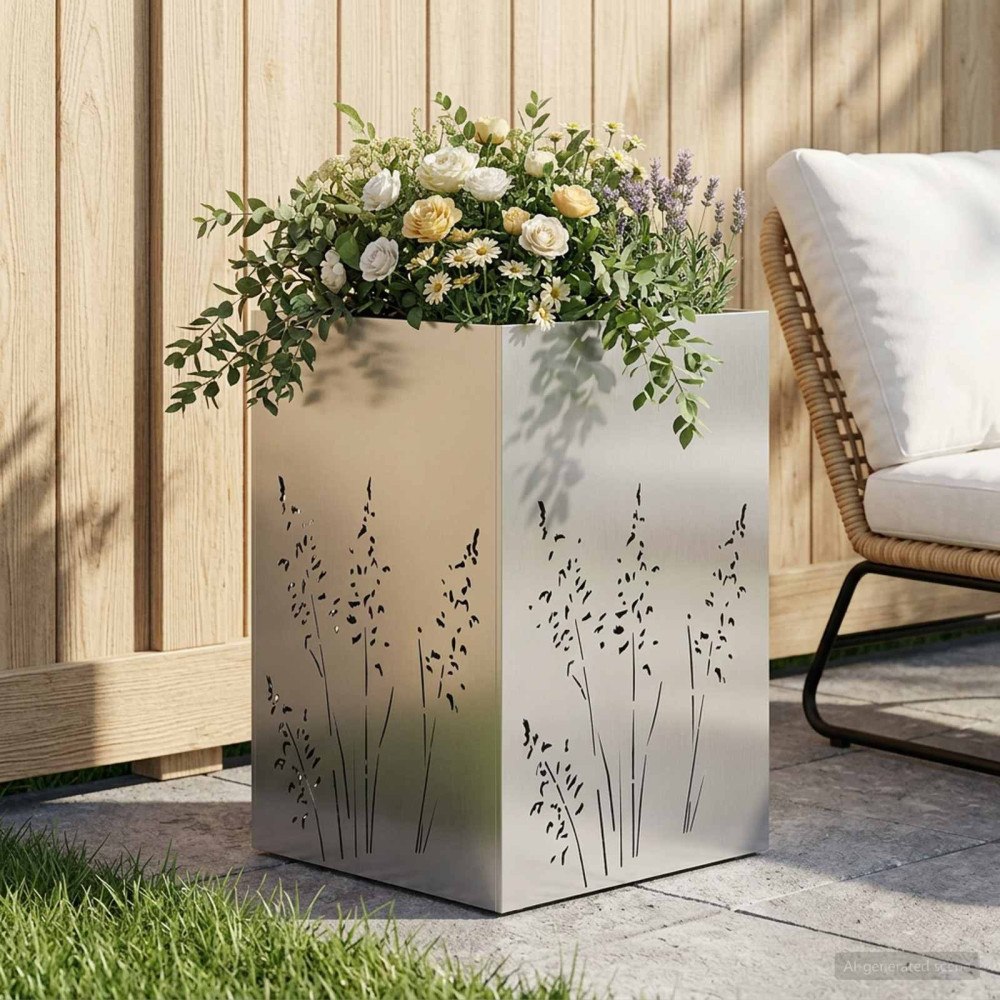 vidaXL Trädgårdsplanterare Silver 50 x 50 x 75 cm Rostfritt stål