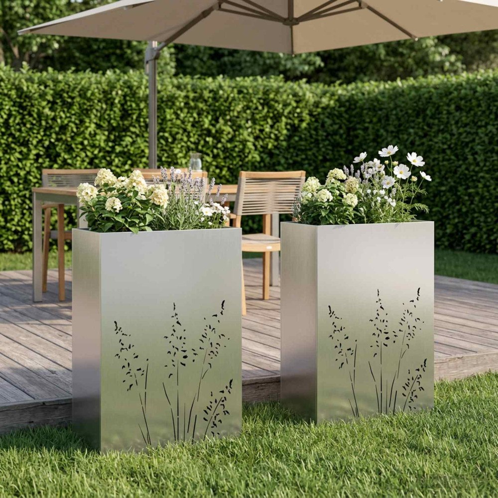 vidaXL Trädgårdsplanterare 2 st Silver 50 x 30 x 75 cm Rostfritt stål