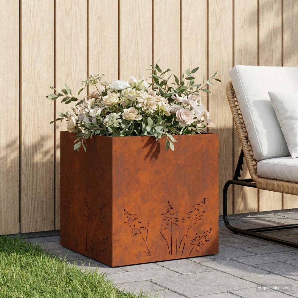 vidaXL Trädgårdsplanterare Rostig 50 x 50 x 49 cm Väderbeständig stål