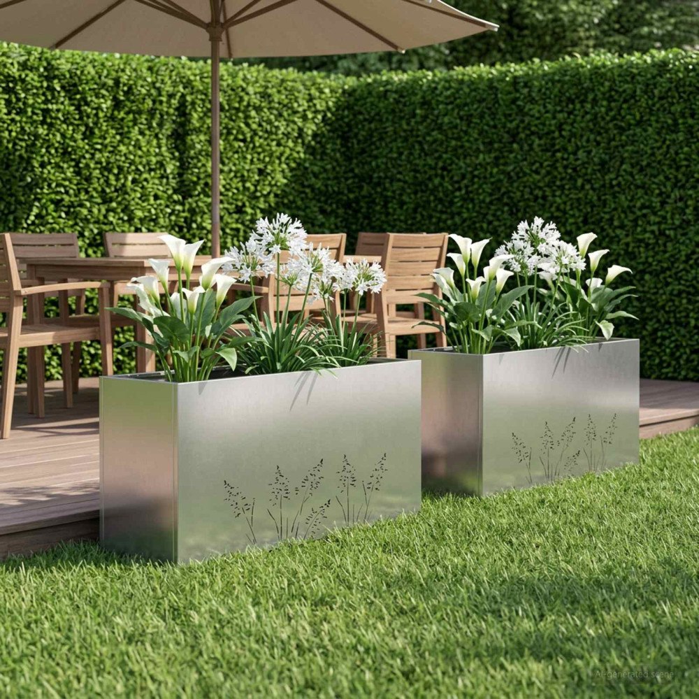 vidaXL Trädgårdsplanterare 2 st Silver 100 x 20 x 49 cm Rostfritt stål