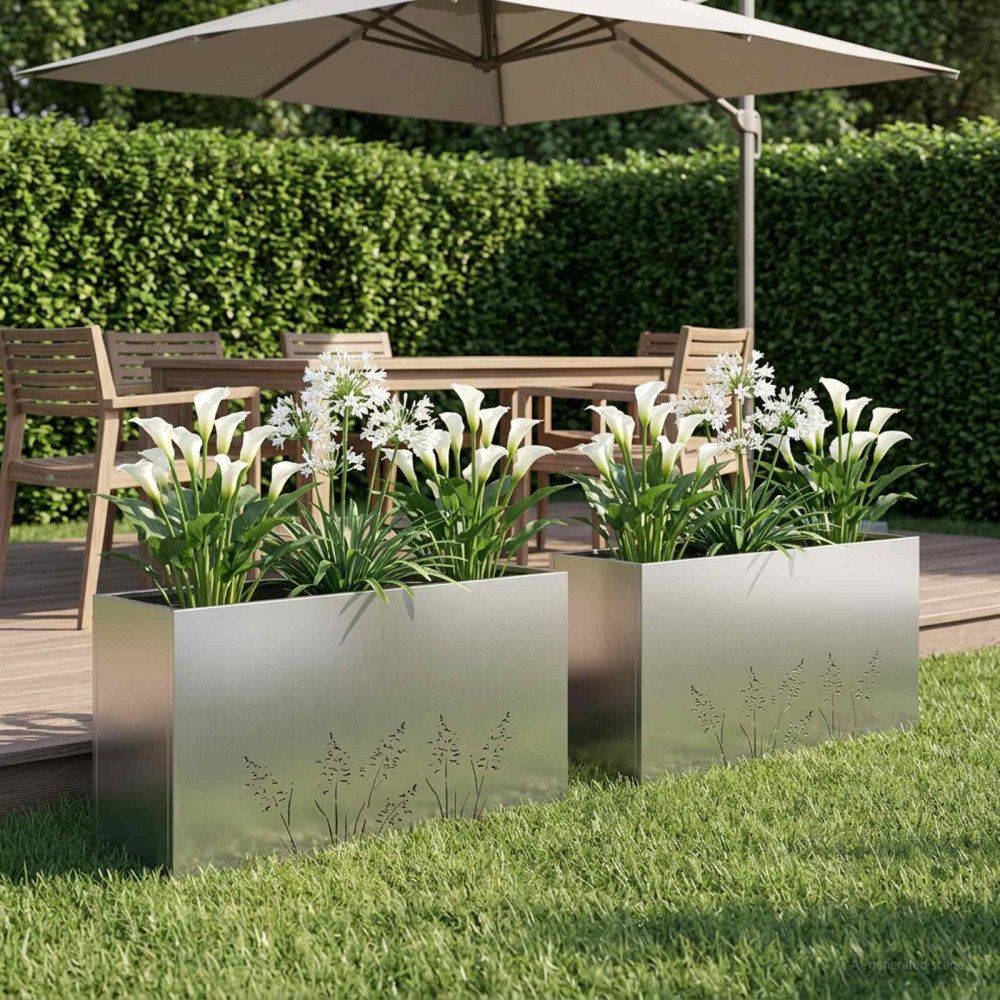 vidaXL Trädgårdsplanterare 2 st Silver 100 x 30 x 49 cm