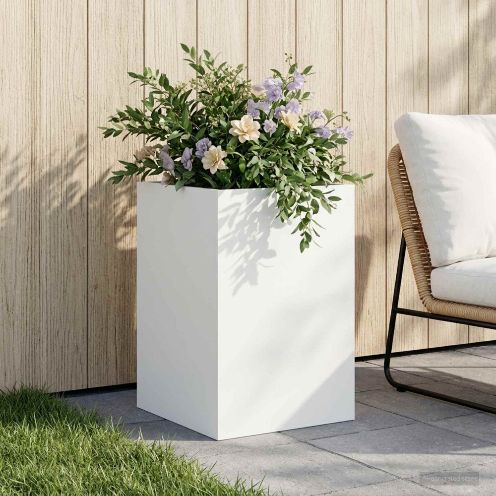 vidaXL Trädgårdsplanterare Vit 40 x 40 x 60 cm Kallvalsat stål