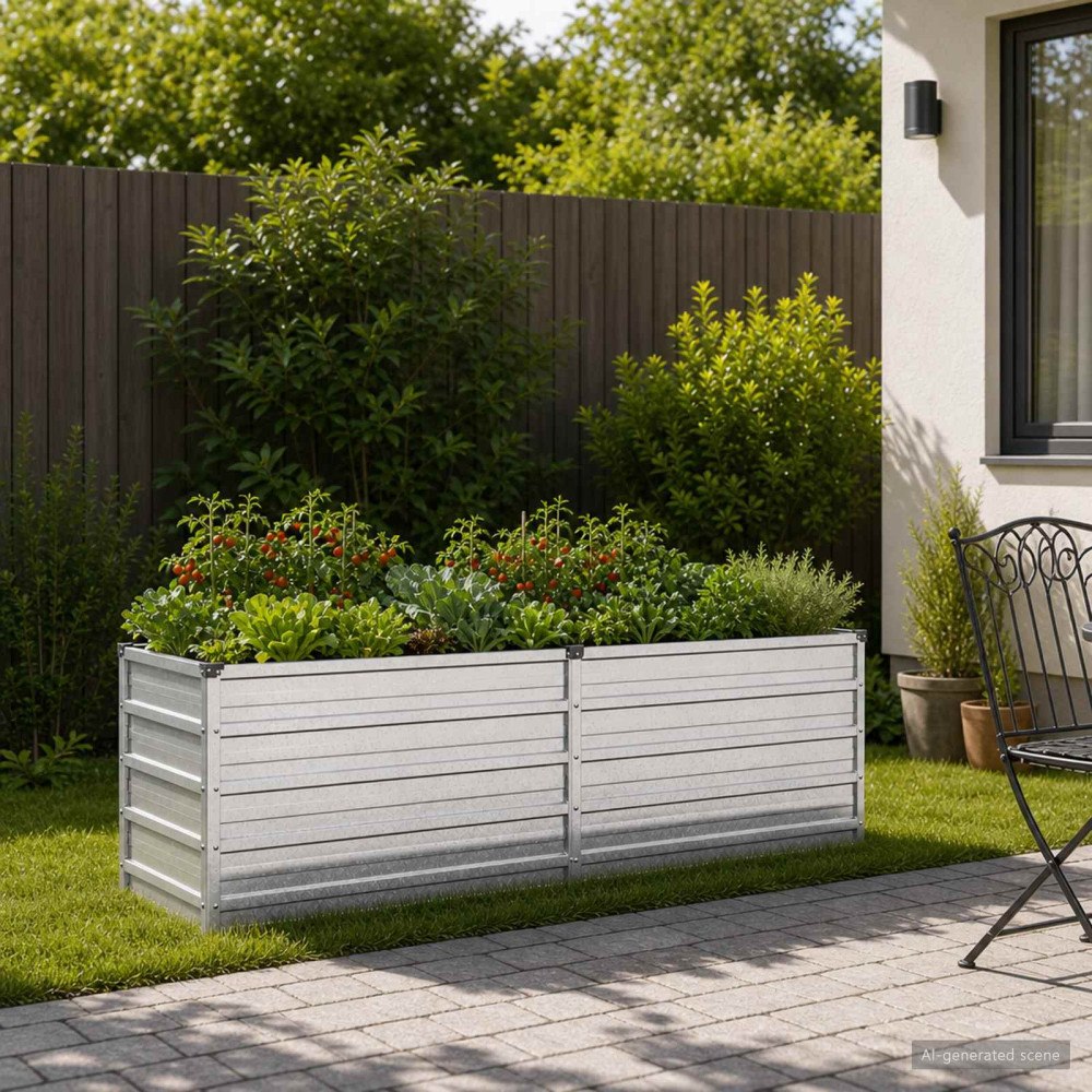 vidaXL Höjd Trädgårdsbädd Silver 160 x 40 x 55 cm galvaniserad