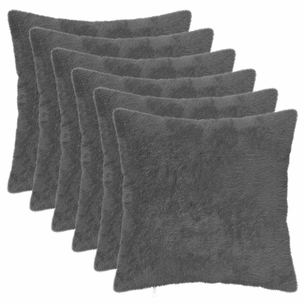 vidaXL Kuddöverdrag 6 st HEERLEN Mörkgrå 35 x 35 cm Faux Kaninpäls