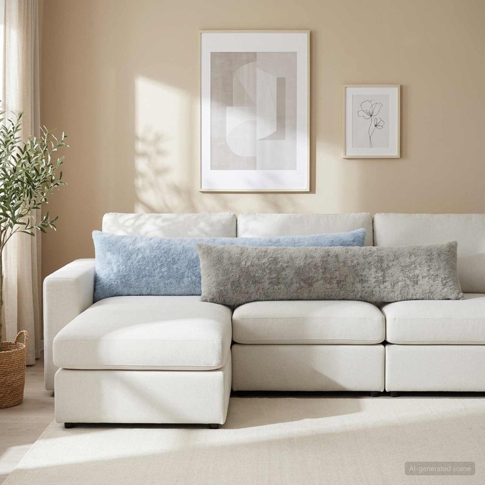 vidaXL Kuddöverdrag HEERLEN Ljusgrå 40 x 145 cm Faux Kaninpäls