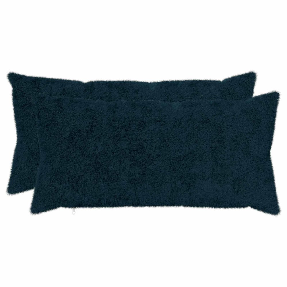 vidaXL Kuddöverdrag 2 st HEERLEN Mörkblå 40 x 70 cm Faux Kaninpäls