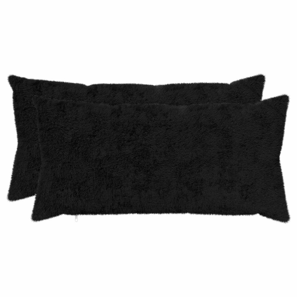 vidaXL Kuddöverdrag 2 st HEERLEN Svart 40 x 70 cm Faux Kaninpäls