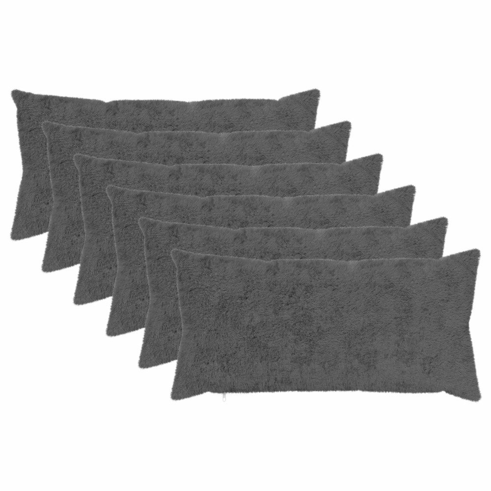 vidaXL Kuddöverdrag 6 st HEERLEN Mörkgrå 40 x 80 cm Faux Kaninpäls