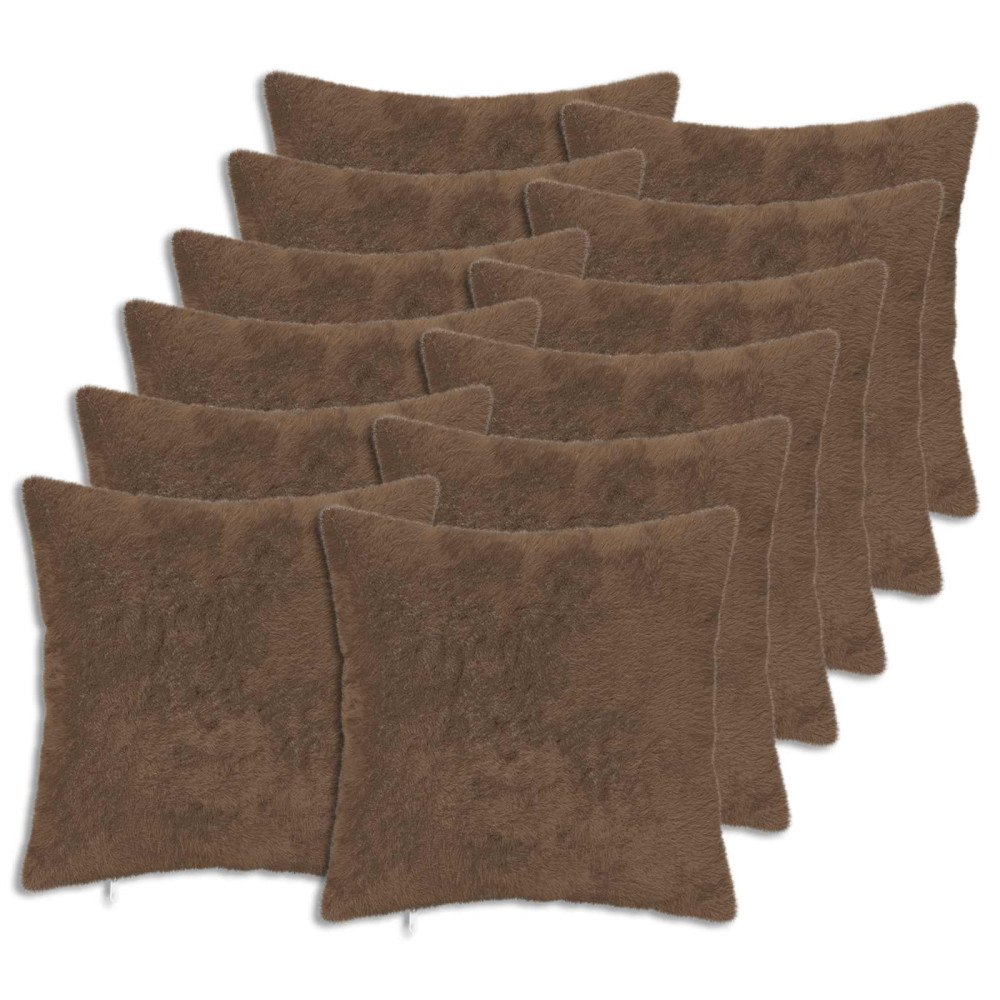 vidaXL Kuddöverdrag 12 st HEERLEN Ljusbrun 45 x 45 cm Faux Kaninpäls