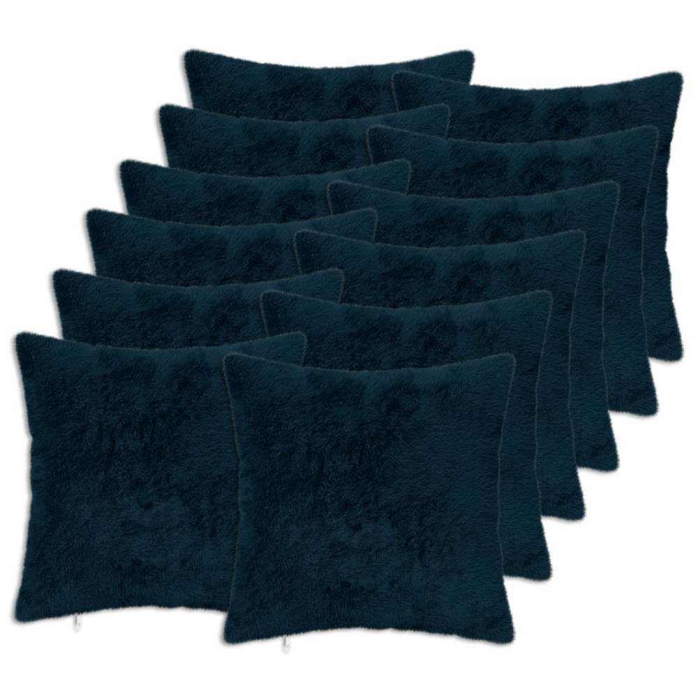 vidaXL Kuddöverdrag 12 st HEERLEN Mörkblå 45 x 45 cm Faux Kaninpäls