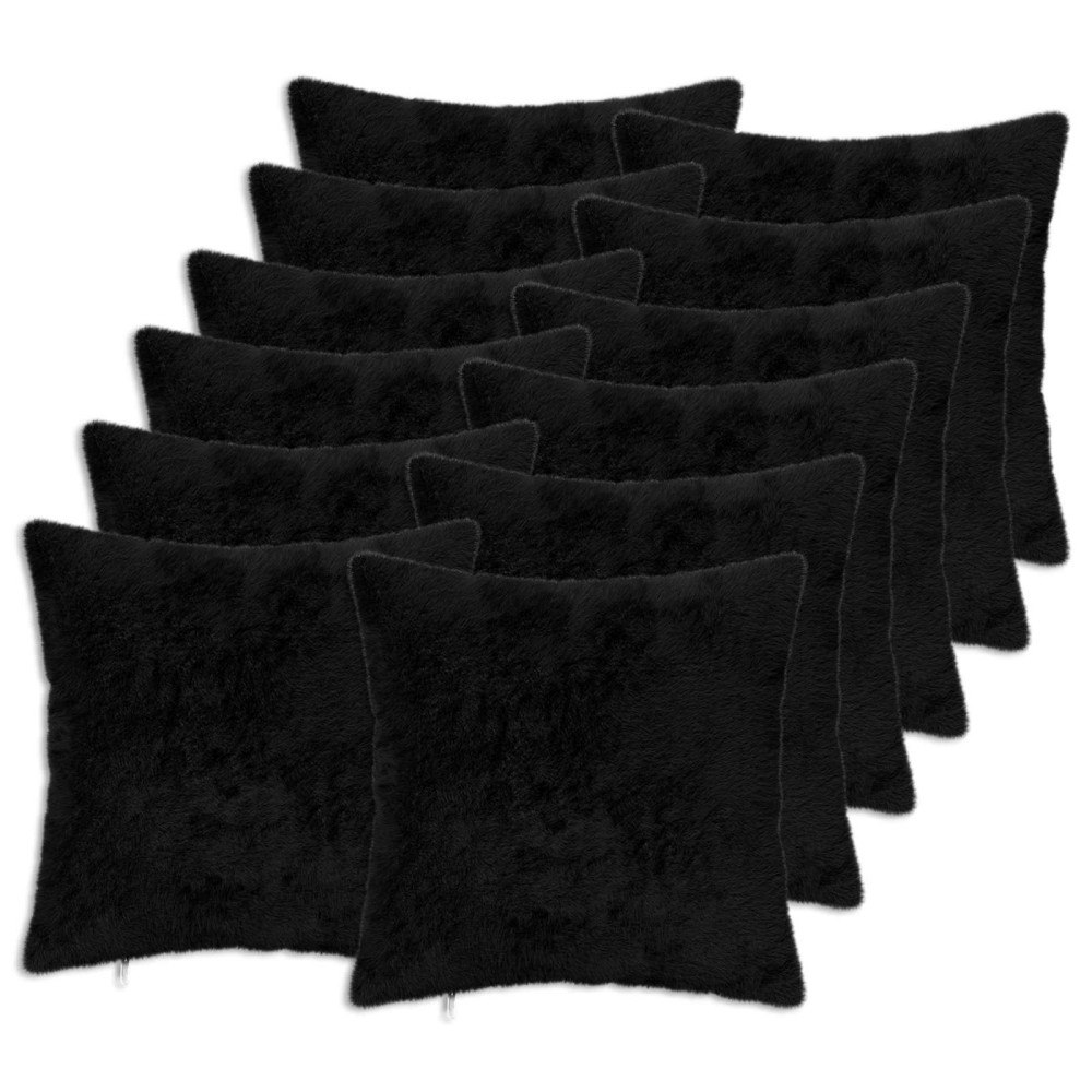 vidaXL Kuddöverdrag 12 st HEERLEN Svart 45 x 45 cm Faux Kaninpäls