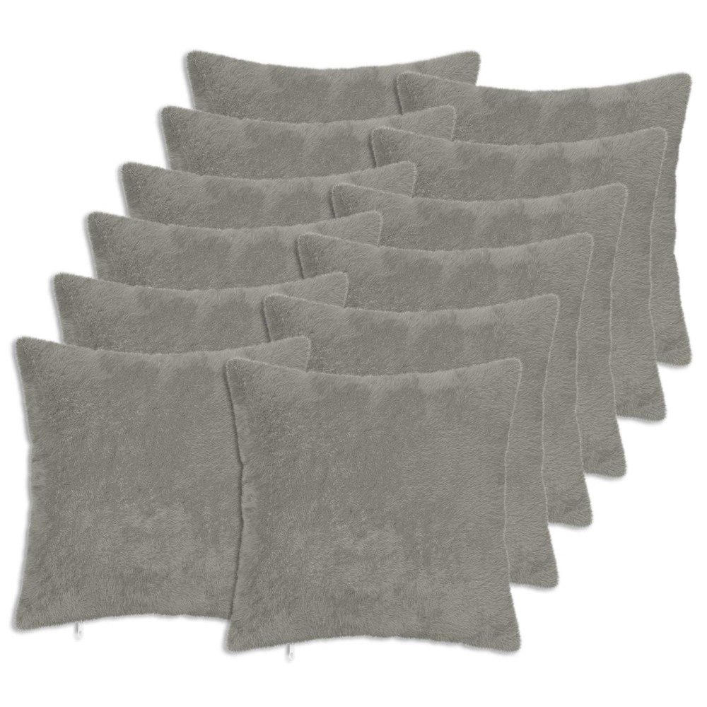 vidaXL Kuddöverdrag 12 st HEERLEN Ljusgrå 45 x 45 cm Faux Kaninpäls