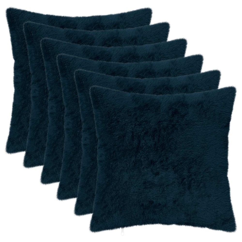 vidaXL Kuddöverdrag 6 st HEERLEN Mörkblå 50 x 50 cm Faux Kaninpäls