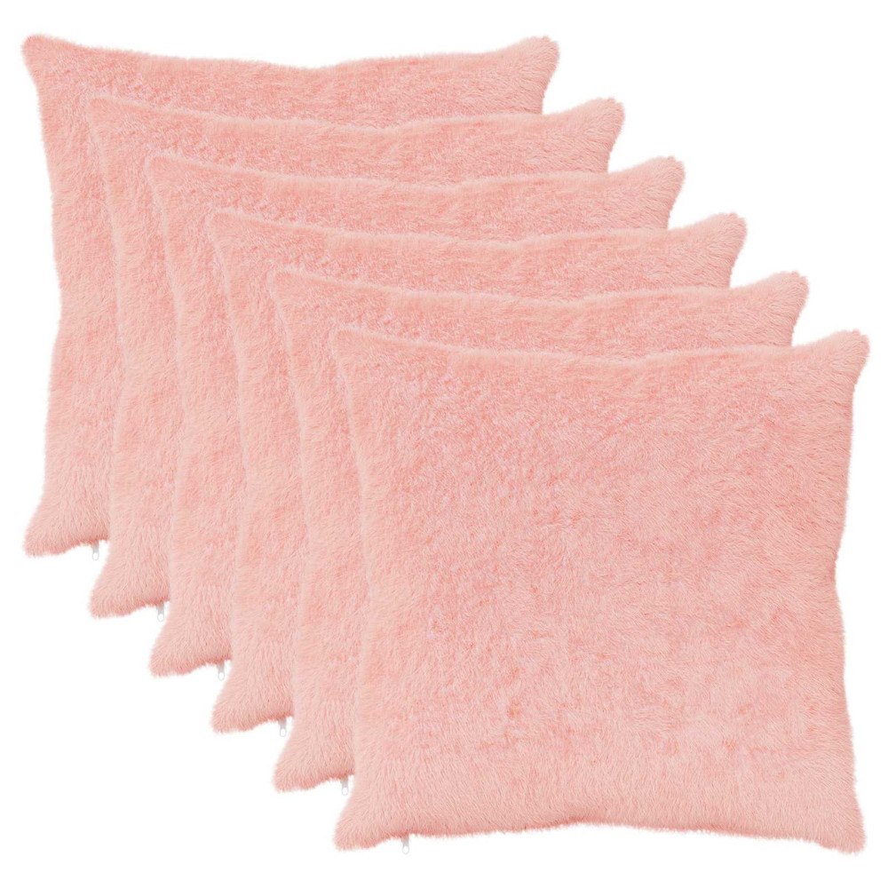 vidaXL Kuddöverdrag 6 st HEERLEN Rosa 60 x 60 cm Faux Kaninpäls
