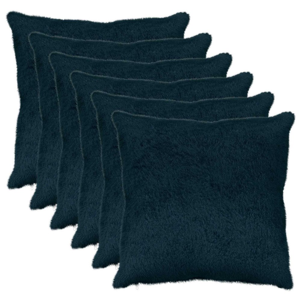 vidaXL Kuddöverdrag 6 st HEERLEN Mörkblå 65 x 65 cm Faux Kaninpäls