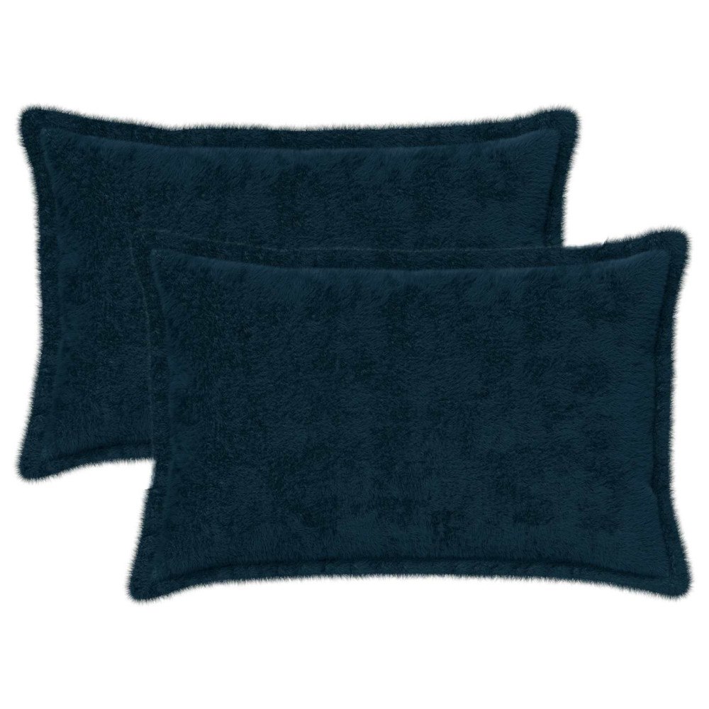 vidaXL Kuddöverdrag 2 st HOUTEN Mörkblå 30 x 50 cm Faux Kaninpäls
