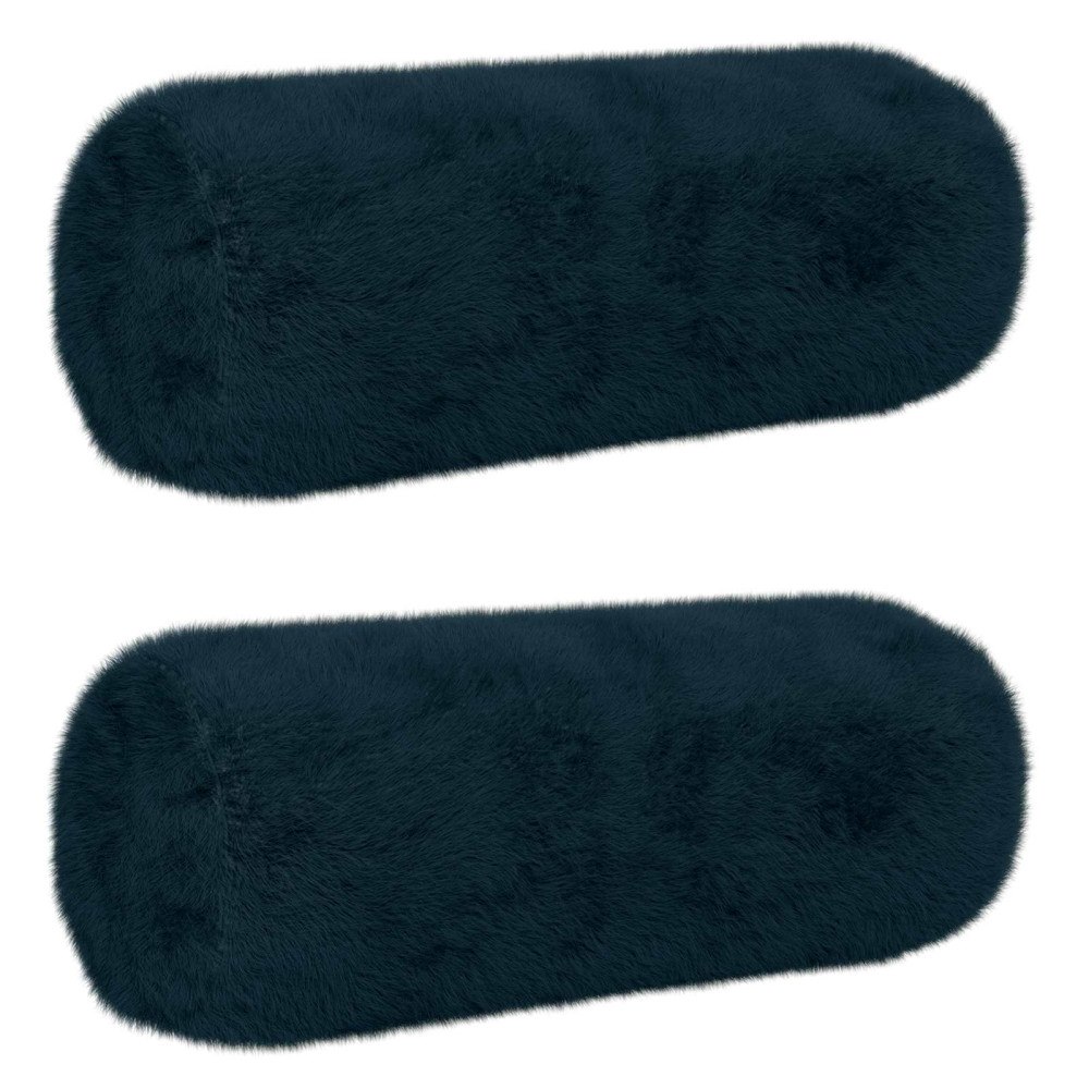 vidaXL Kuddöverdrag 2 st HEERLEN Mörkblå Ø 15 x 40 cm Faux Kaninpäls