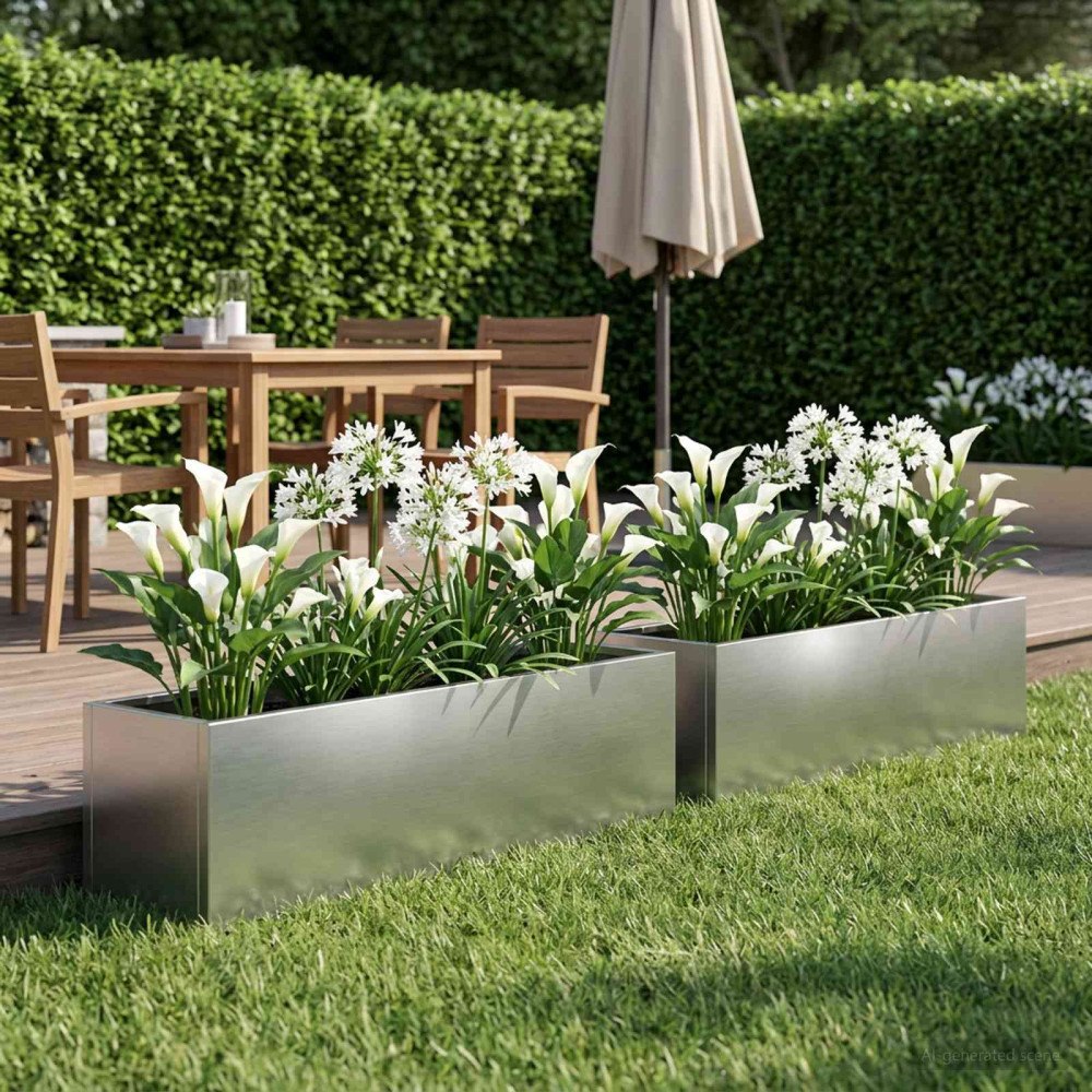 vidaXL Trädgårdsplanterare 2 st Silver 100 x 20 x 20 cm Rostfritt stål