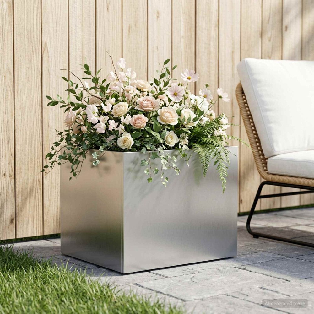 vidaXL Trädgårdsplanterare Silver 40 x 30 x 30 cm Rostfritt stål