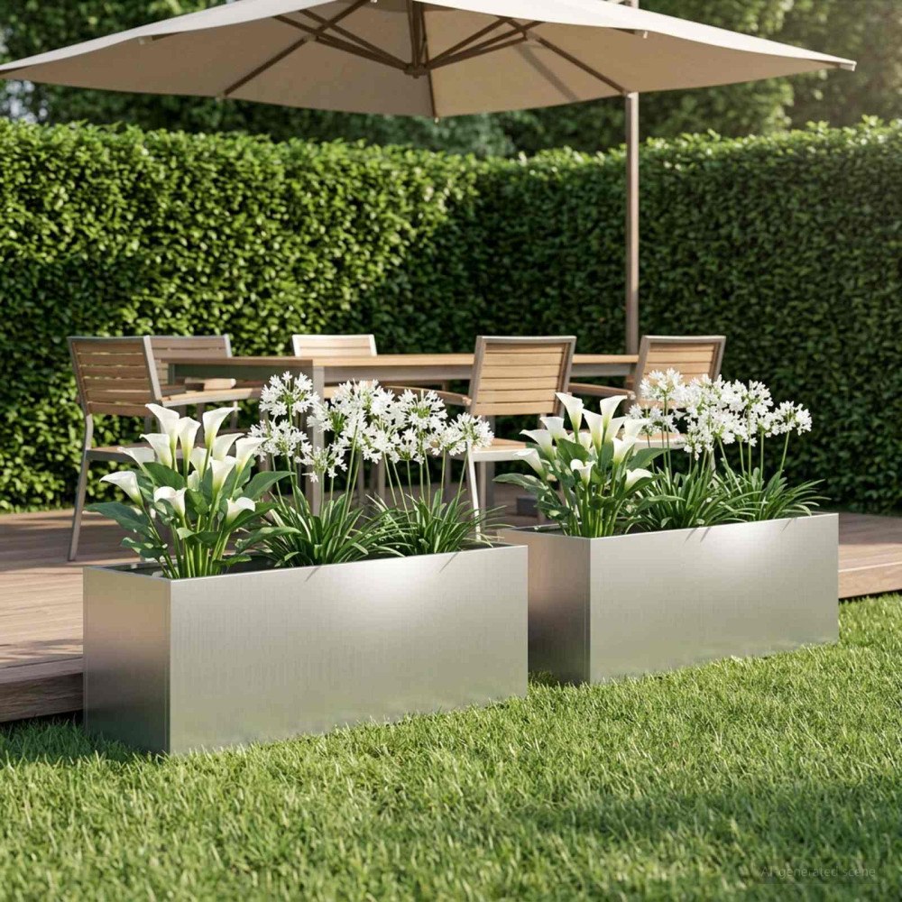 vidaXL Trädgårdsplanterare 2 st Silver 100 x 30 x 30 cm