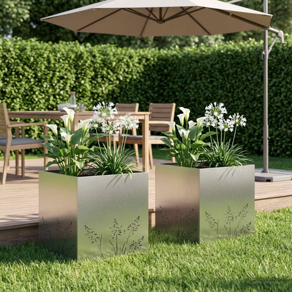 vidaXL Trädgårdsplanterare 2 st Silver 50 x 50 x 49 cm Rostfritt stål