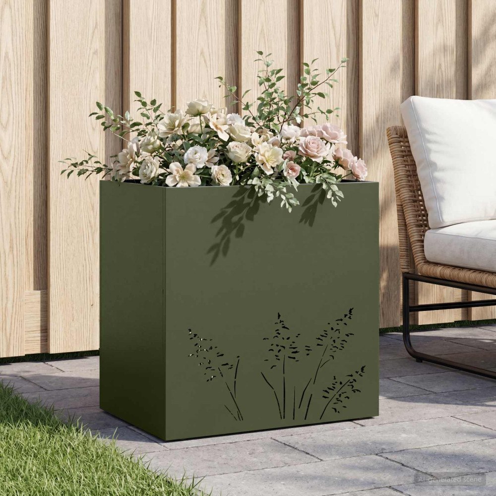 vidaXL Trädgårdsplanterare Olivgrön 50 x 30 x 49 cm Kallvalsat stål