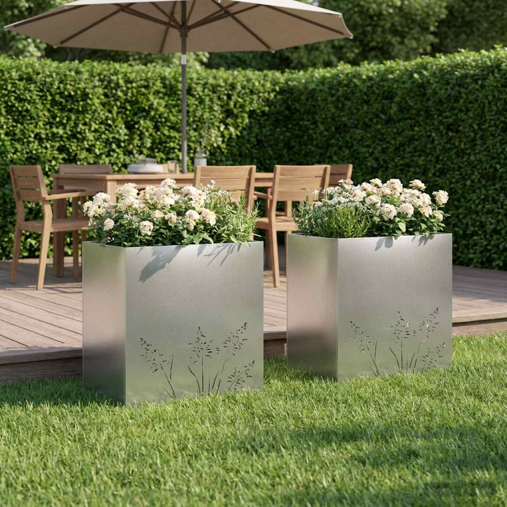 vidaXL Trädgårdsplanterare 2 st Silver 50 x 30 x 49 cm Rostfritt stål