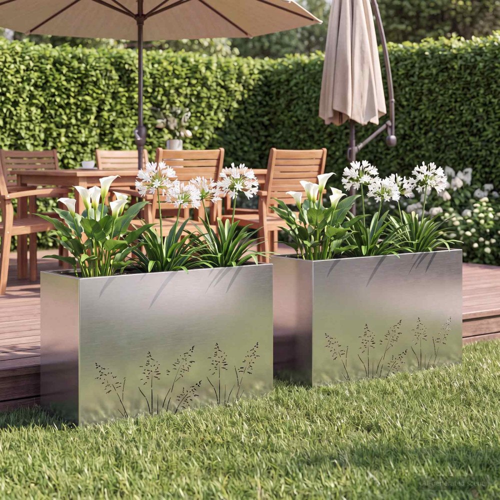 vidaXL Trädgårdsplanterare 2 st Silver 80 x 30 x 49 cm Rostfritt stål