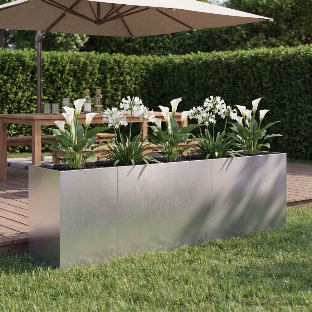 vidaXL Trädgårdsplanterare Silver 200 x 40 x 60 cm Rostfritt stål