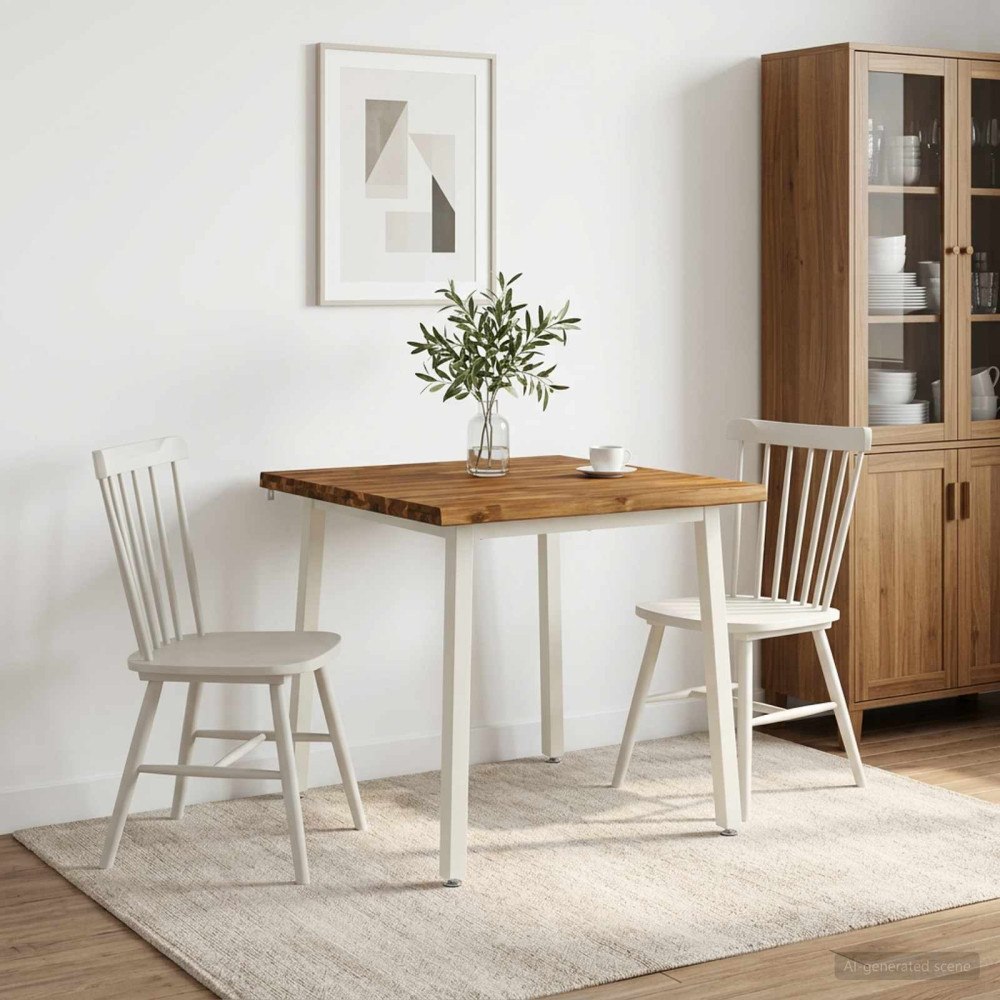 vidaXL 90 x 90 x 75 cm Massivt Akaciaträ Naturlig och vit Fyrkantig