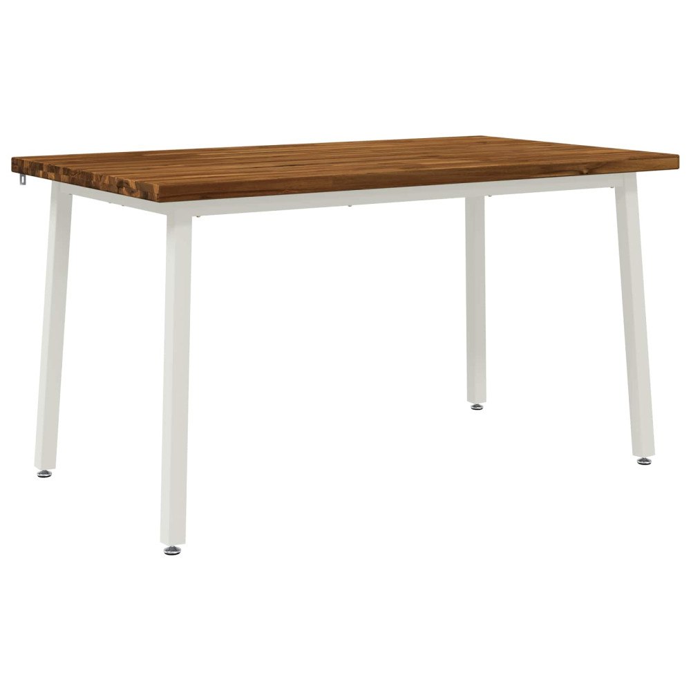 vidaXL 140 x 80 x 75 cm Massivt Akaciaträ Naturlig och vit Rektangulär