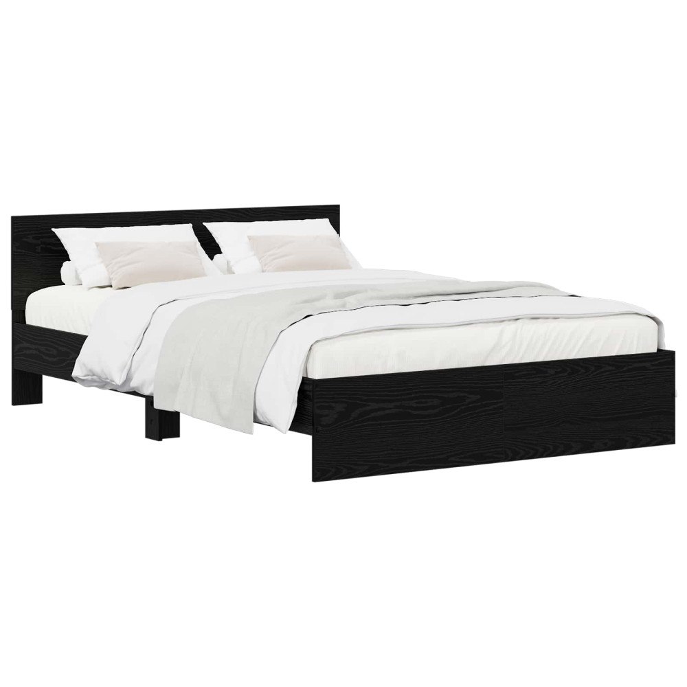 vidaXL Sängram med huvudgavel Svart ek 135 x 190 cm Konstruerat trä