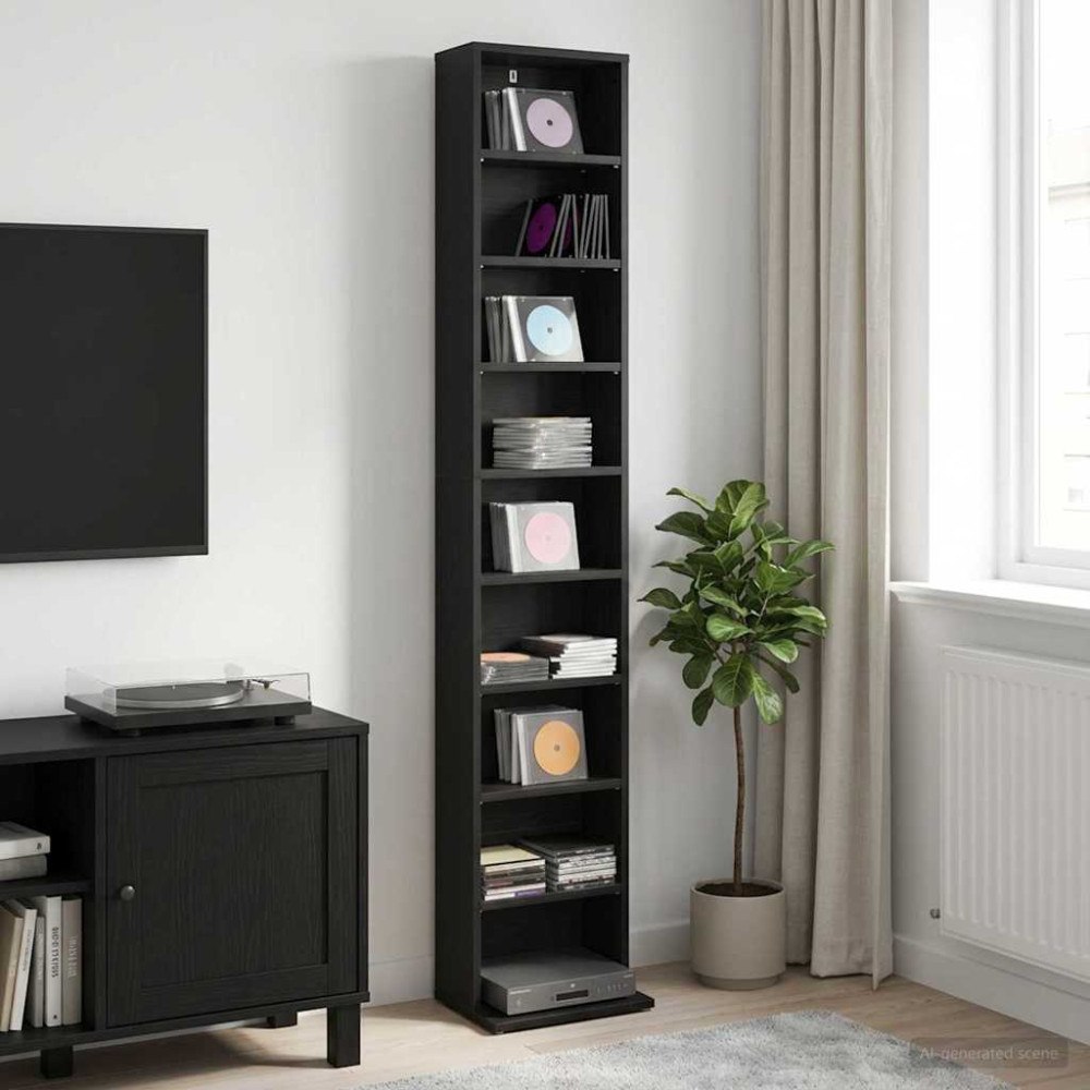 vidaXL CD Skåp Svart ek 33 x 23,5 x 175 cm Konstruerat trä