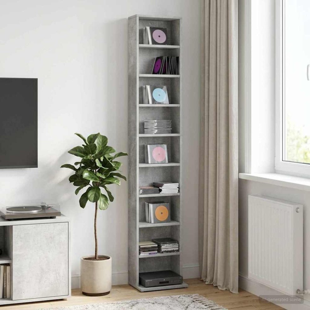 vidaXL CD Skåp Betonggrå 33 x 23,5 x 175 cm Konstruerat trä