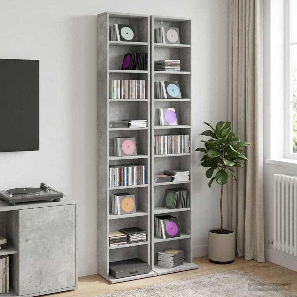 vidaXL CD Skåp 2 st Betonggrå 33 x 23,5 x 175 cm Konstruerat trä