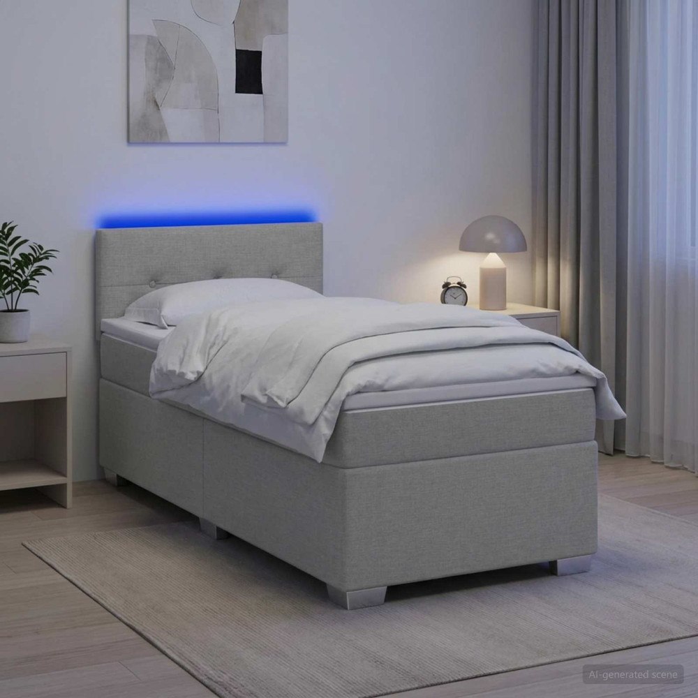 vidaXL Boxspring säng med madrass och LED Ljusgrå 100 x 200 cm Tyg