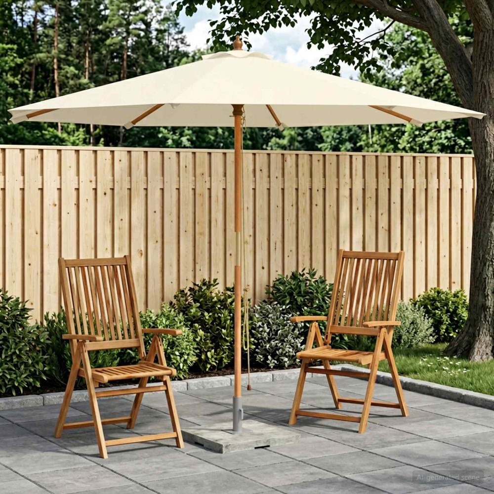vidaXL Trädgårdsparasol Ø 300 x 248 cm Massiv Eukalyptus Trä Gräddvit