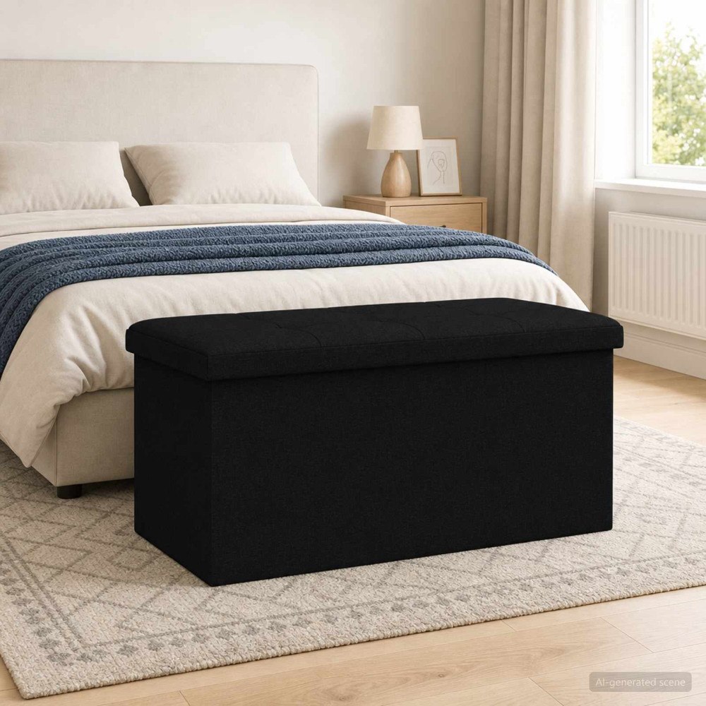 vidaXL Fällbar Förvaringsbänk Svart 180 kg 80 L 77 x 38 x 38 cm Linne