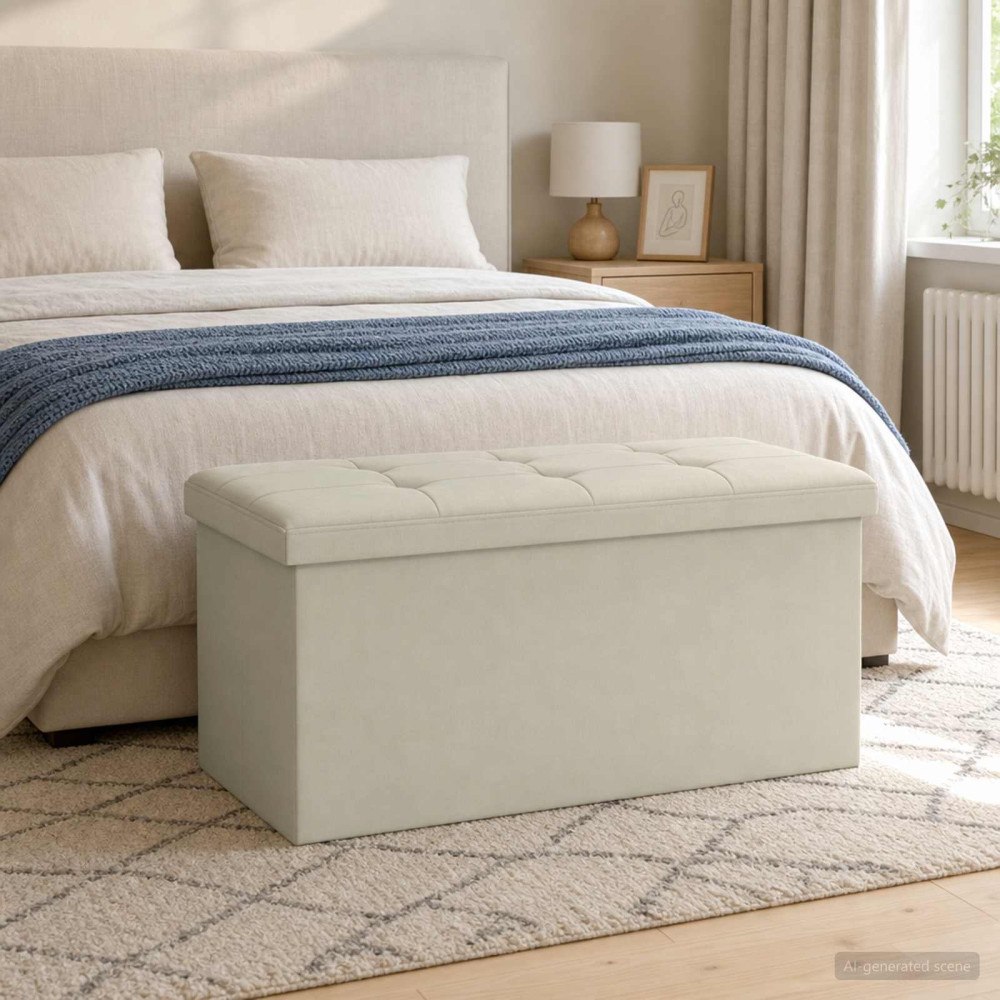 vidaXL Fällbar Förvaringsbänk Vit 180 kg 80 L 77 x 38 x 38 cm Linne
