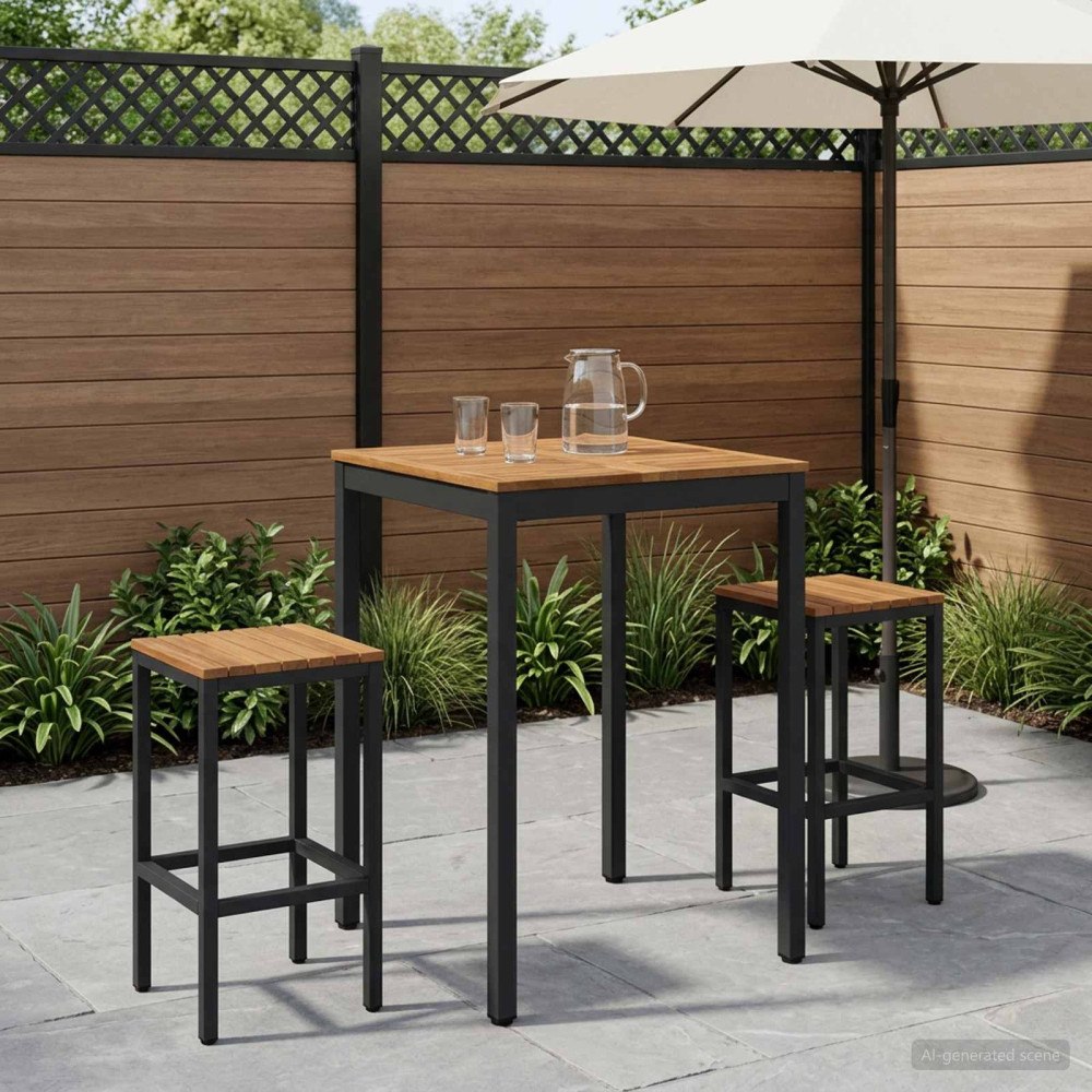 vidaXL Trädgård Bar Bord Naturlig och svart 70 x 68,5 x 105 cm