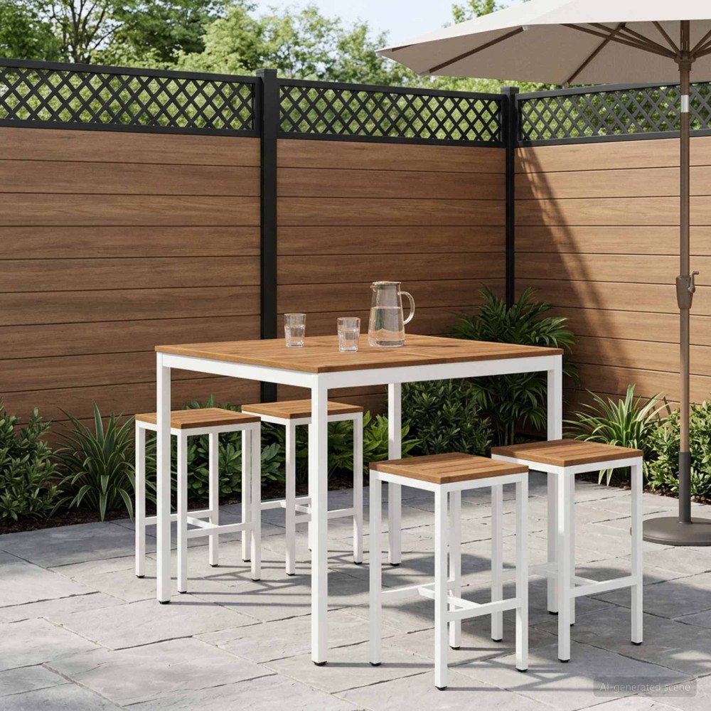 vidaXL Trädgård Bar Bord Naturlig och vit 110 x 108,5 x 105 cm