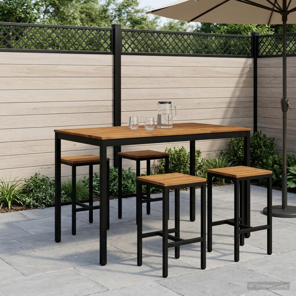 vidaXL Trädgård Bar Bord Naturlig och svart 147 x 88,5 x 105 cm