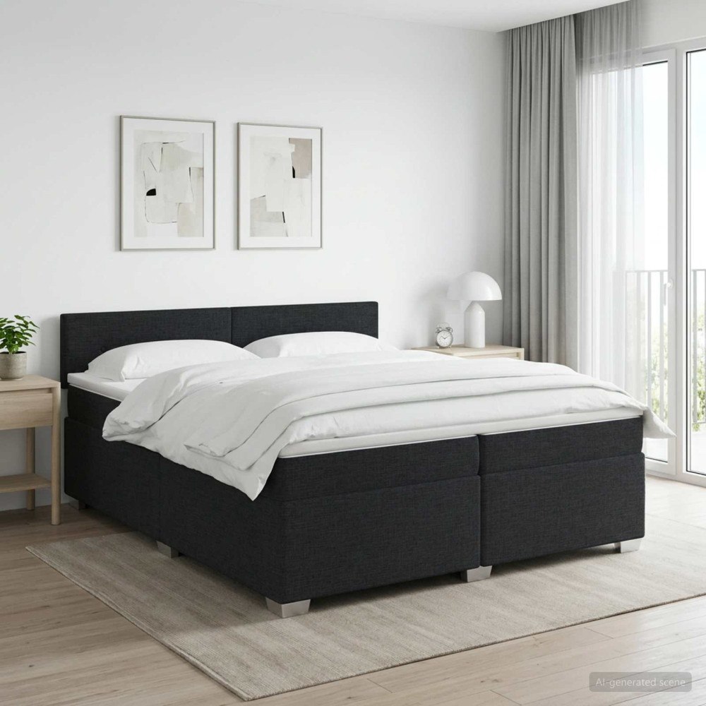 vidaXL Kontinentalsäng med madrass Svart 200 x 200 cm Tyg