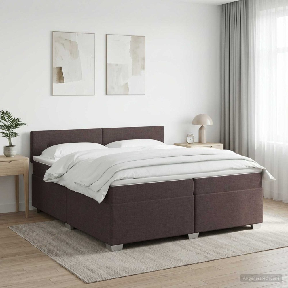 vidaXL Kontinentalsäng med madrass Mörkbrun 200 x 200 cm Tyg