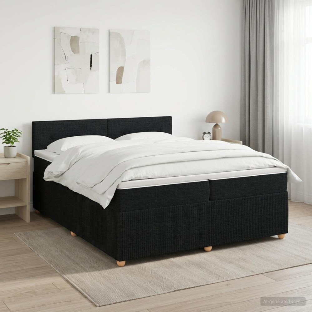 vidaXL Kontinentalsäng med madrass Svart 200 x 200 cm Tyg