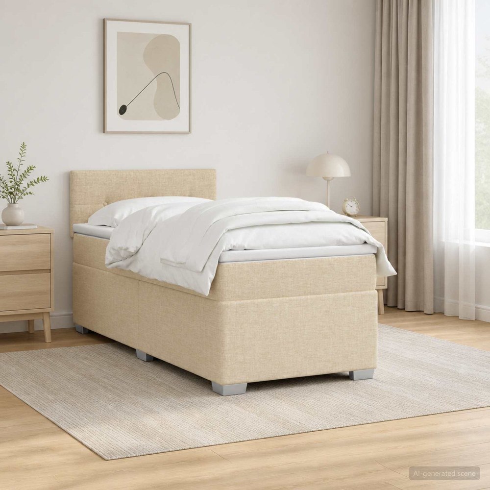 vidaXL Boxspring säng med madrass och LED Gräddvit 90 x 200 cm Tyg